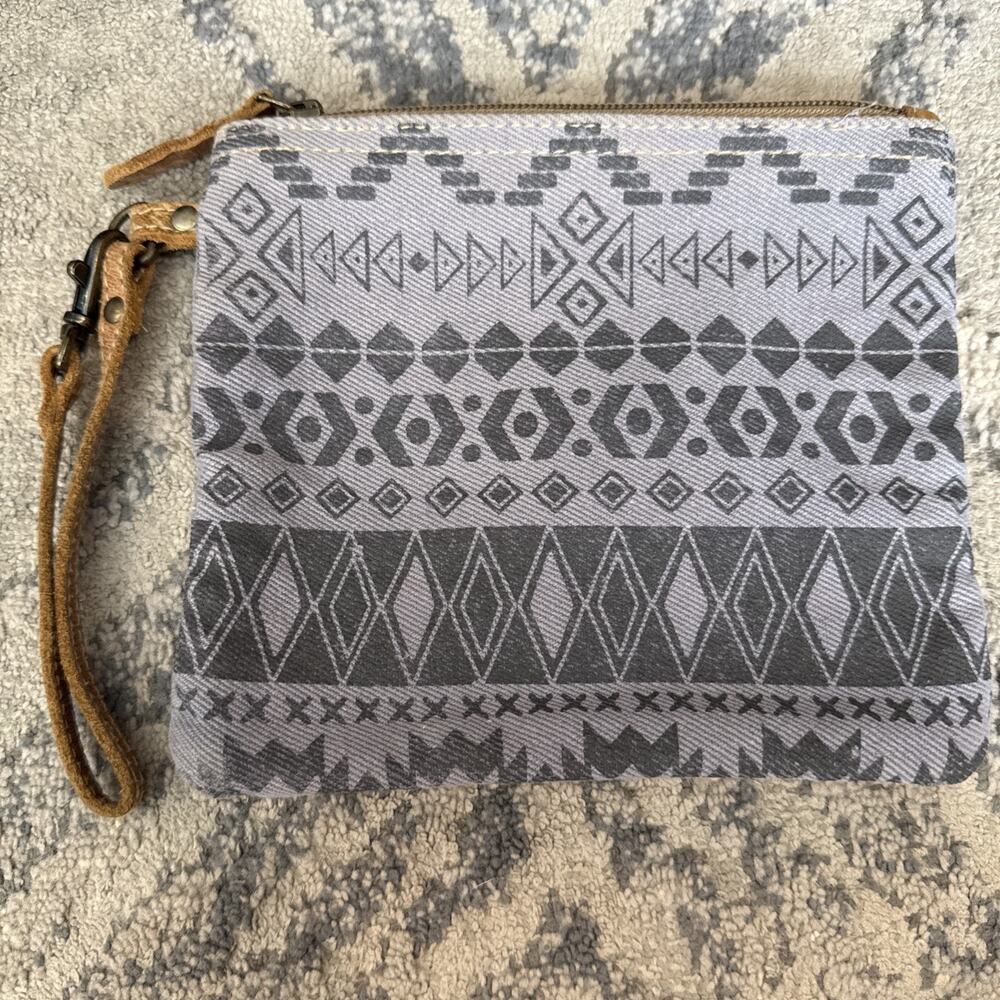 Myra Bag Womens Boho Canvas Leather Crossbody Blue Brown Wristlet Purse